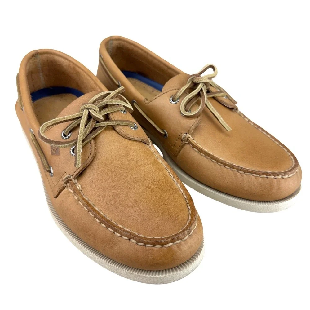 Sperry Top-Sider Mens Authentic Original 2-Eye Boat Shoes Tan Leather 10.5 M
